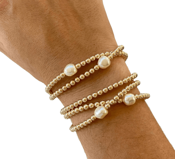 14k Gold Filled Beaded Freshwater Pearl Stretch Bracelet