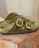 Birkenstock ARIZONA Big Buckle Olive/Green Leather Sandal-Narrow