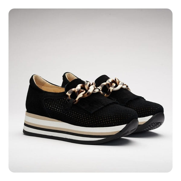 Softwaves Cadie Black Slip-On Platform Sneaker Black Velour / 39