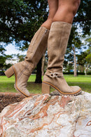 Softwaves JANET Sahara Suede Tall Stacked Heel Boot