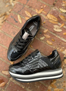Softwaves CLAIR Black Patent Platform Zipper Sneaker